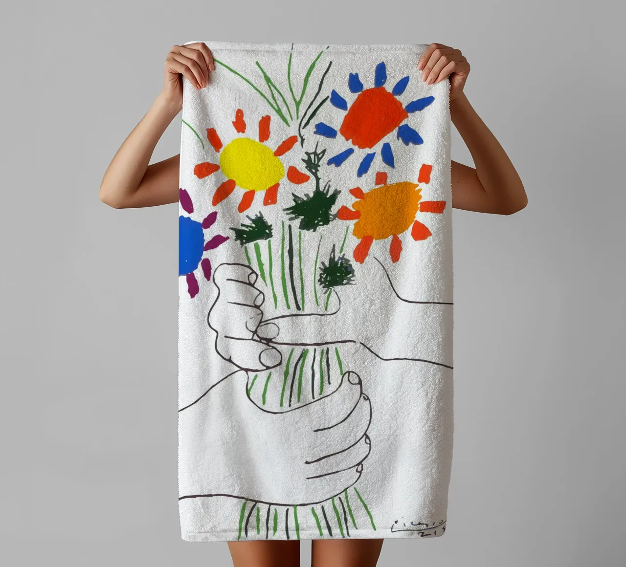 Picasso Boeket van Vrede - Levendige Abstracte Bloemenprint badhanddoek van homdeco