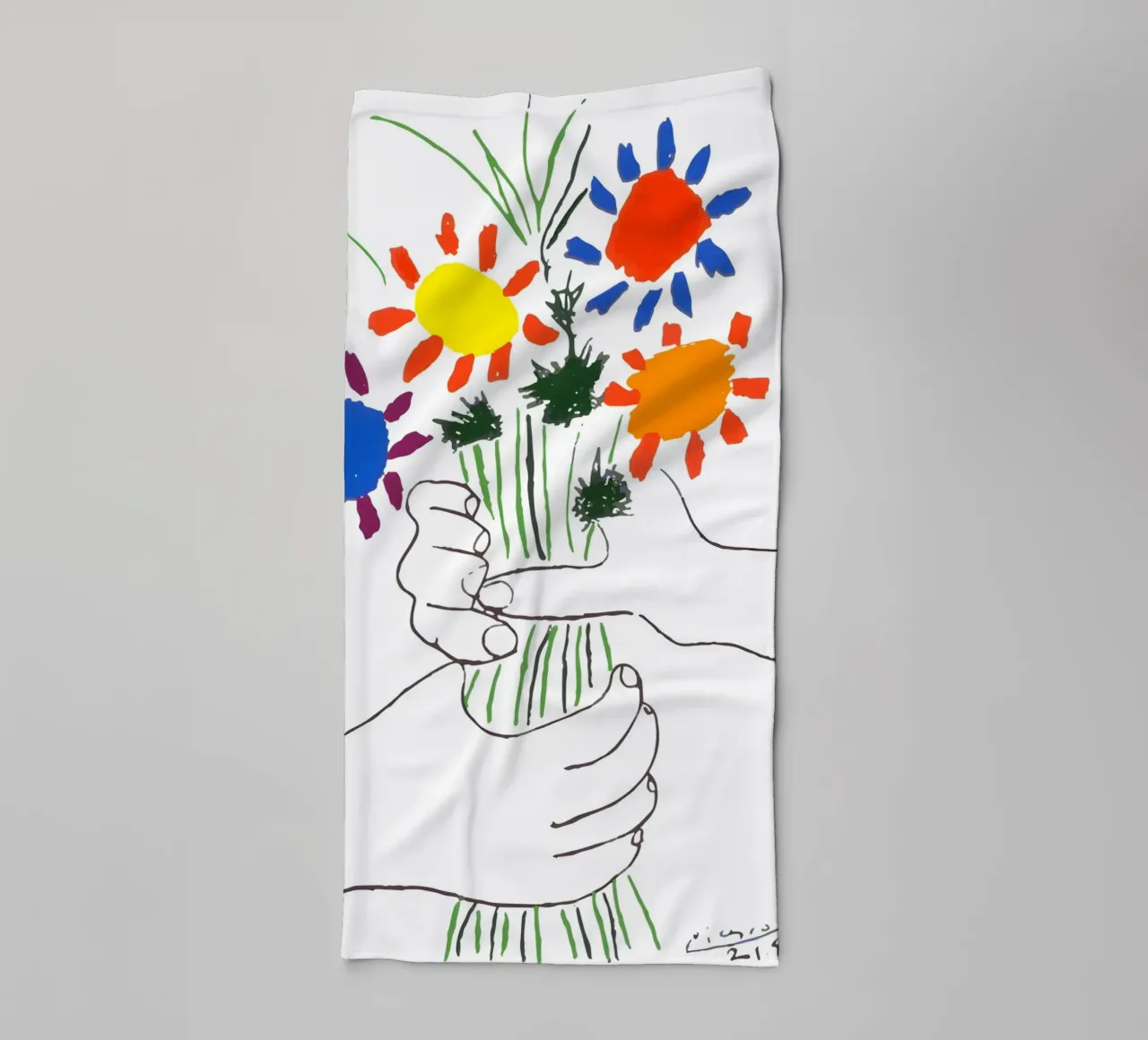 Picasso Boeket van Vrede - Levendige Abstracte Bloemenprint badhanddoek van homdeco