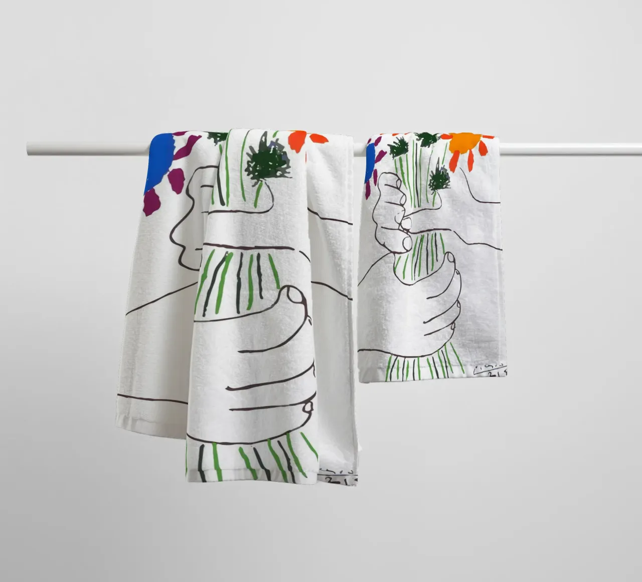 Picasso Boeket van Vrede - Levendige Abstracte Bloemenprint badhanddoek van homdeco