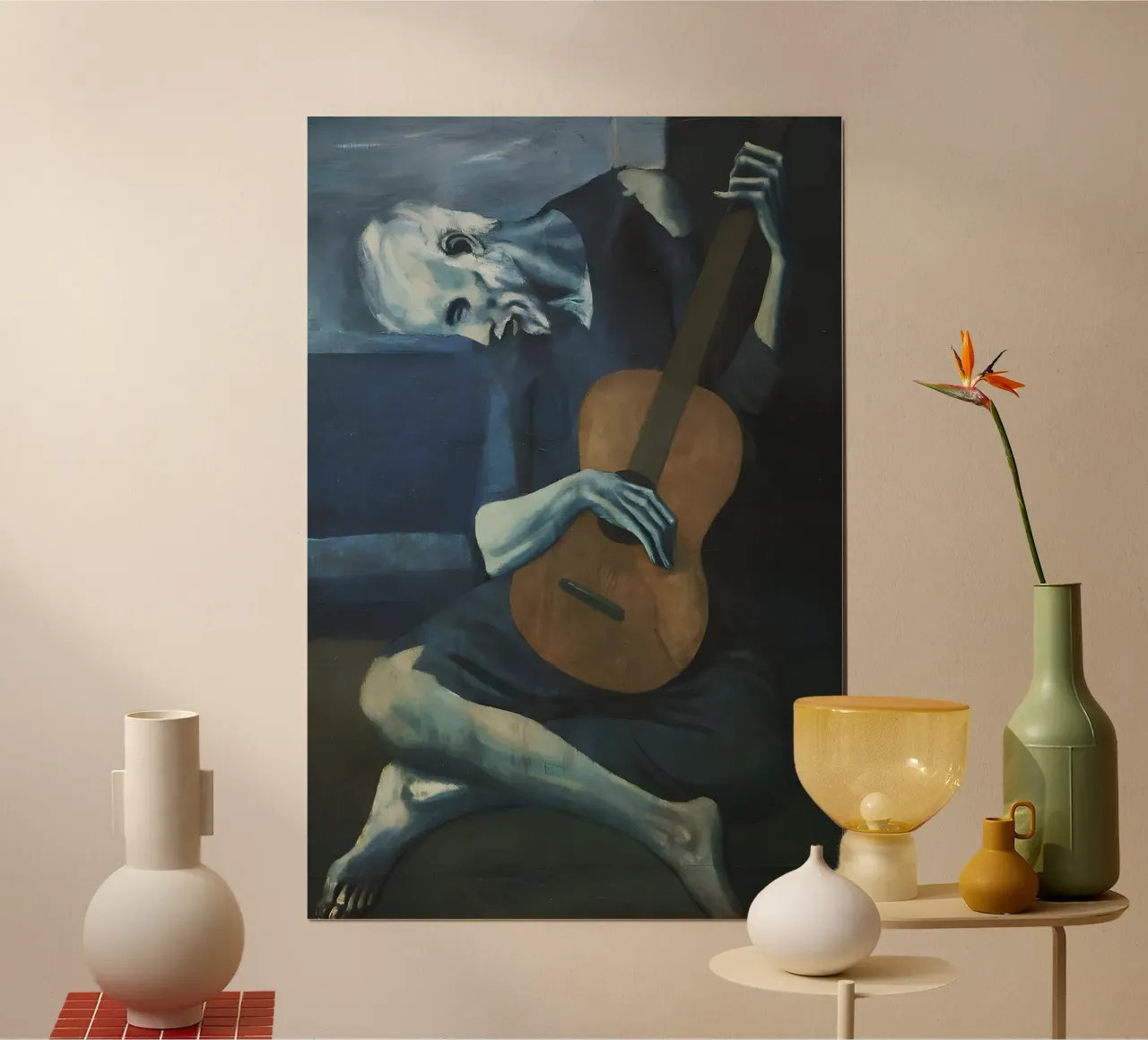Picasso vieux guitariste aveugle - Chef-d'oeuvre de la période bleue poster de homdeco