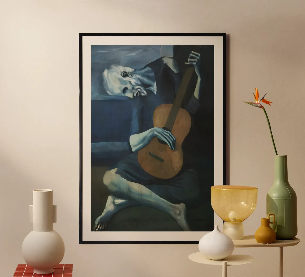 Picasso vieux guitariste aveugle - Chef-d'oeuvre de la période bleue poster de homdeco
