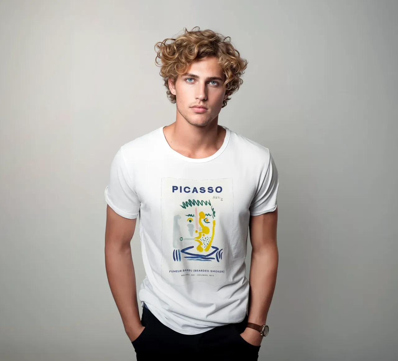 Picasso Bebaarde Roker - Abstract expressionistische print t-shirt van homdeco