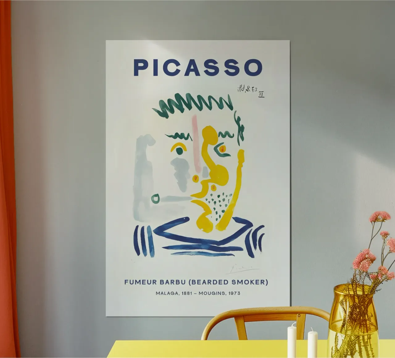 Picasso Bärtiger Raucher - Abstrakter Expressionist Druck Poster von homdeco