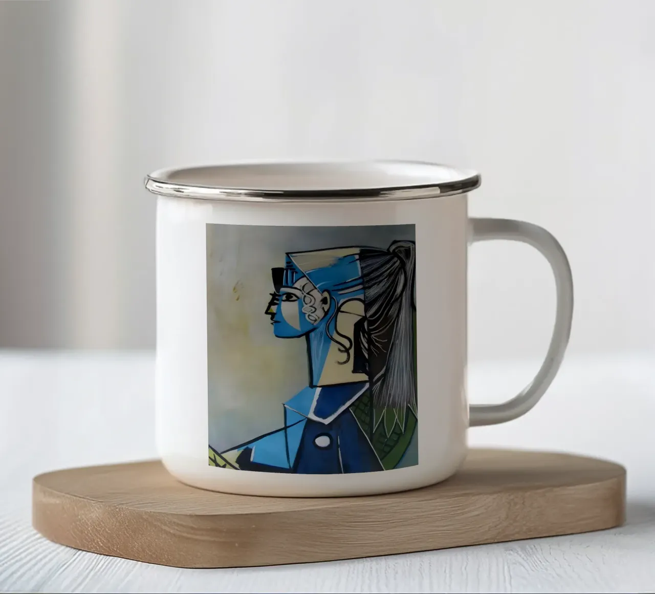 Profilo di donna ispirato a Picasso - Ritratto astratto geometrico tazza in smalto da homdeco