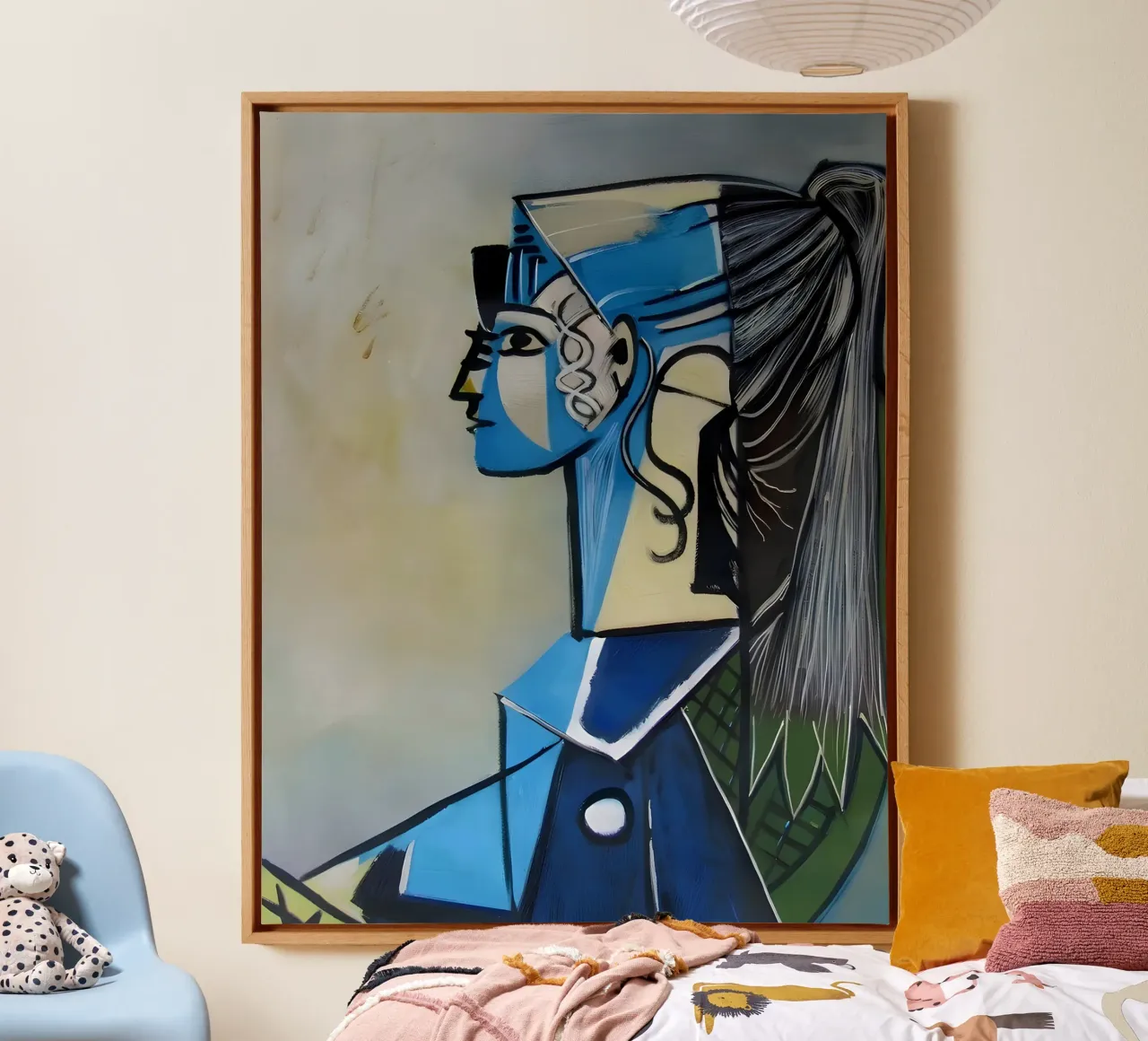 Op Picasso geïnspireerd vrouwelijk profiel - Geometrisch abstract portret canvas met Baklijst van homdeco