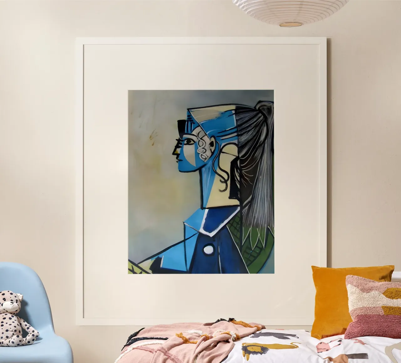 Profilo di donna ispirato a Picasso - Ritratto astratto geometrico poster con telaio in alluminio da homdeco