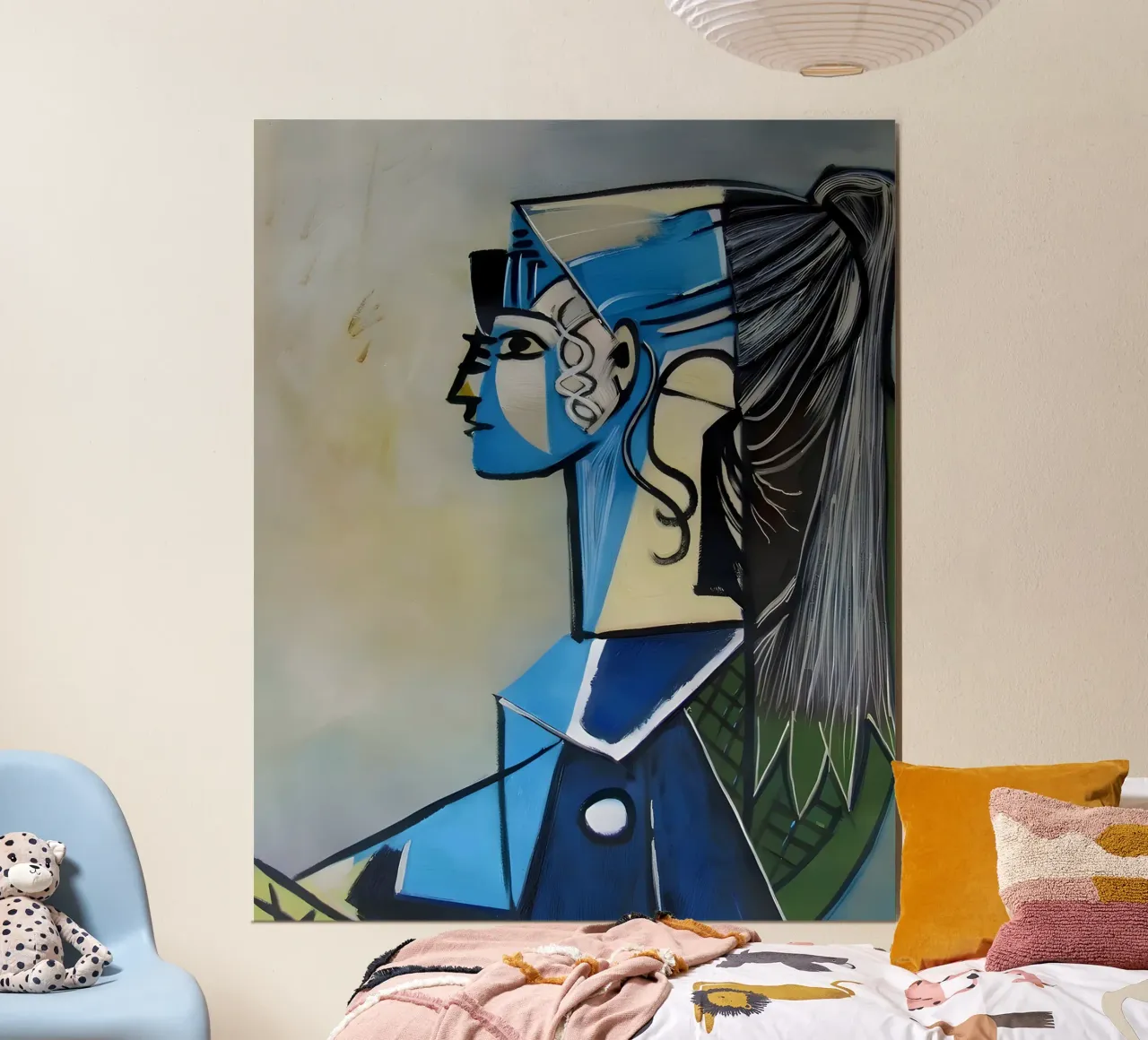 Profilo di donna ispirato a Picasso - Ritratto astratto geometrico poster con telaio in alluminio da homdeco