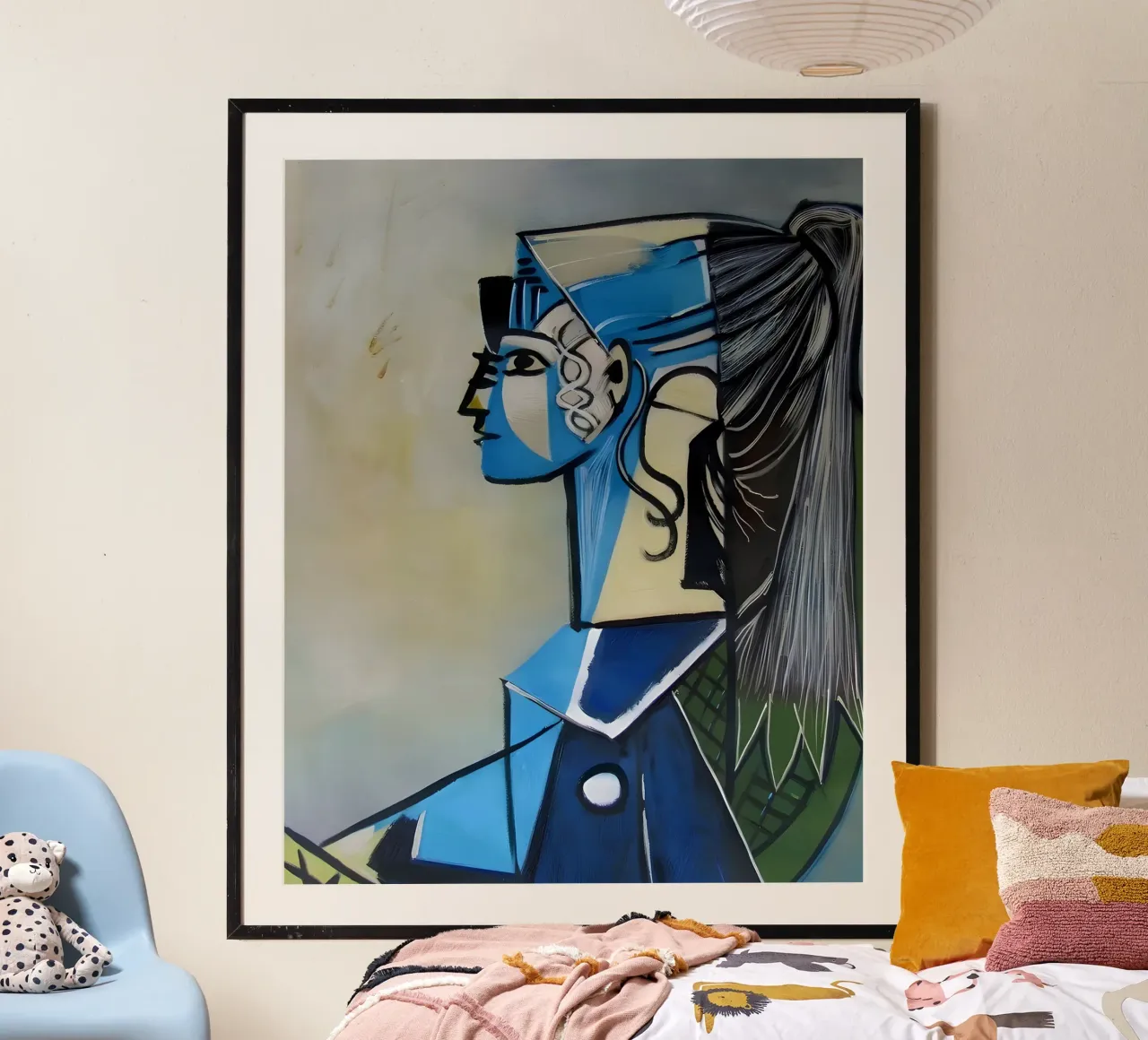 Profilo di donna ispirato a Picasso - Ritratto astratto geometrico poster con telaio in alluminio da homdeco