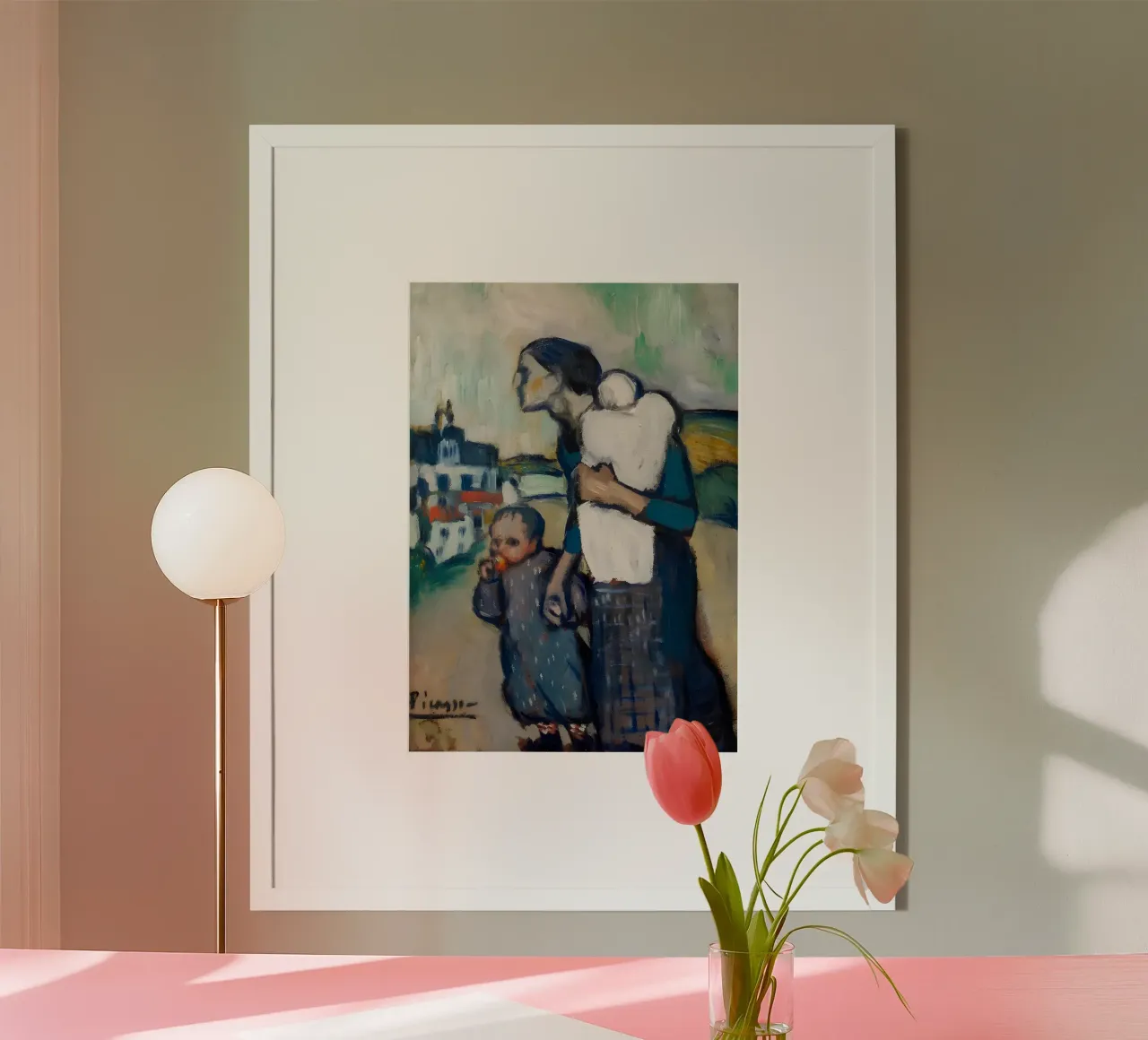 Madre e figli ispirati a Picasso - Echi del periodo blu poster con telaio in plastica da homdeco