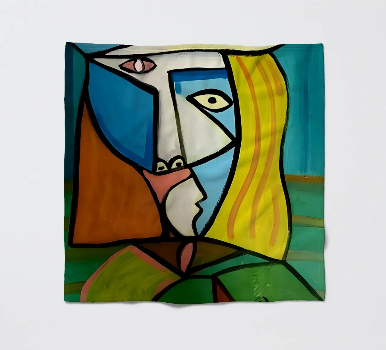 Donna con cappello ispirata a Picasso - Audace ritratto cubista coperta in pile da homdeco