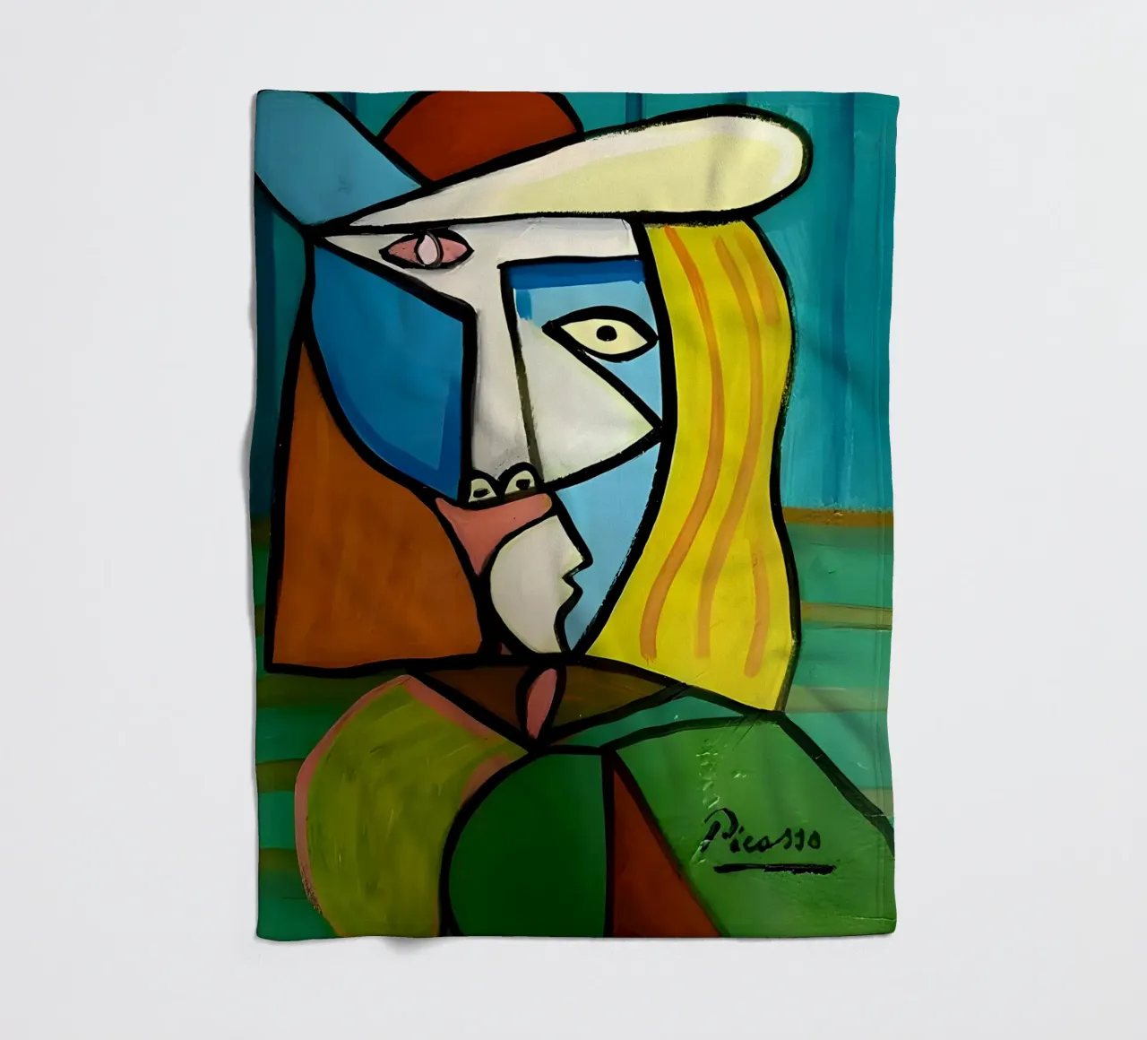 Donna con cappello ispirata a Picasso - Audace ritratto cubista coperta in pile da homdeco