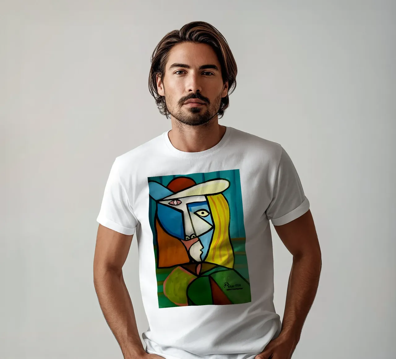 Donna con cappello ispirata a Picasso - Audace ritratto cubista t-shirt da homdeco