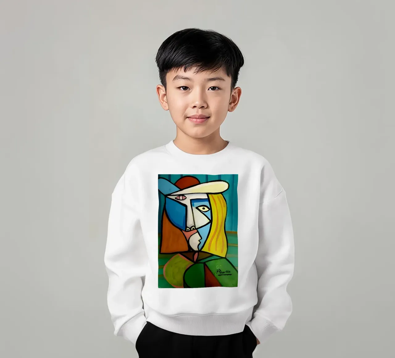Donna con cappello ispirata a Picasso - Audace ritratto cubista felpa bambino da homdeco