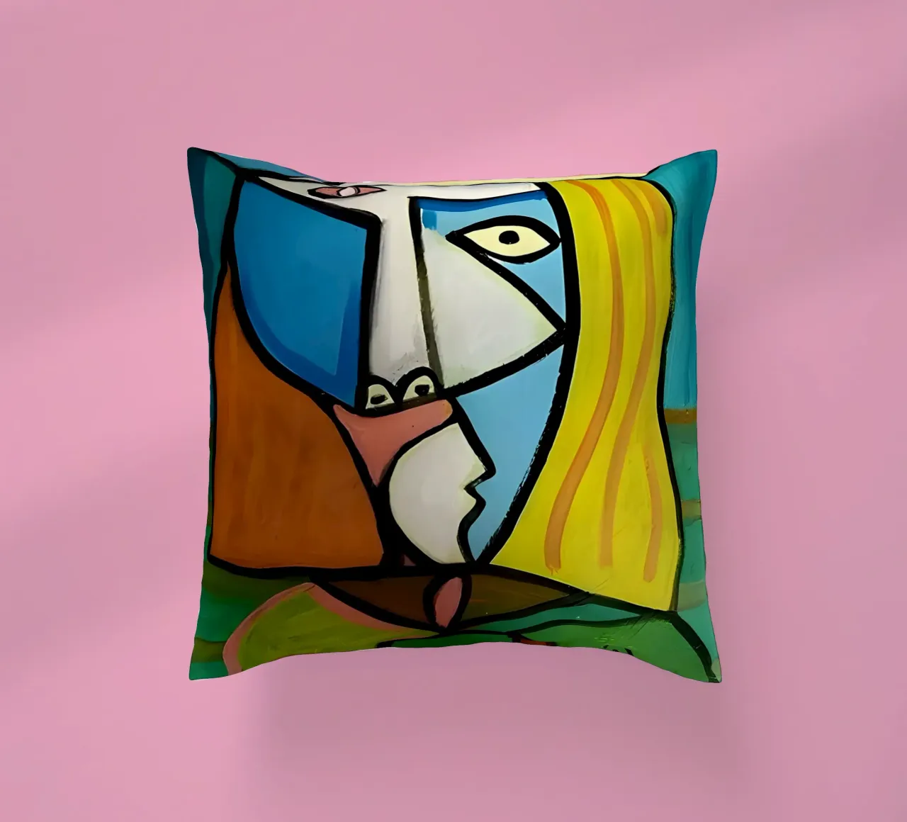 Donna con cappello ispirata a Picasso - Audace ritratto cubista cuscino da homdeco