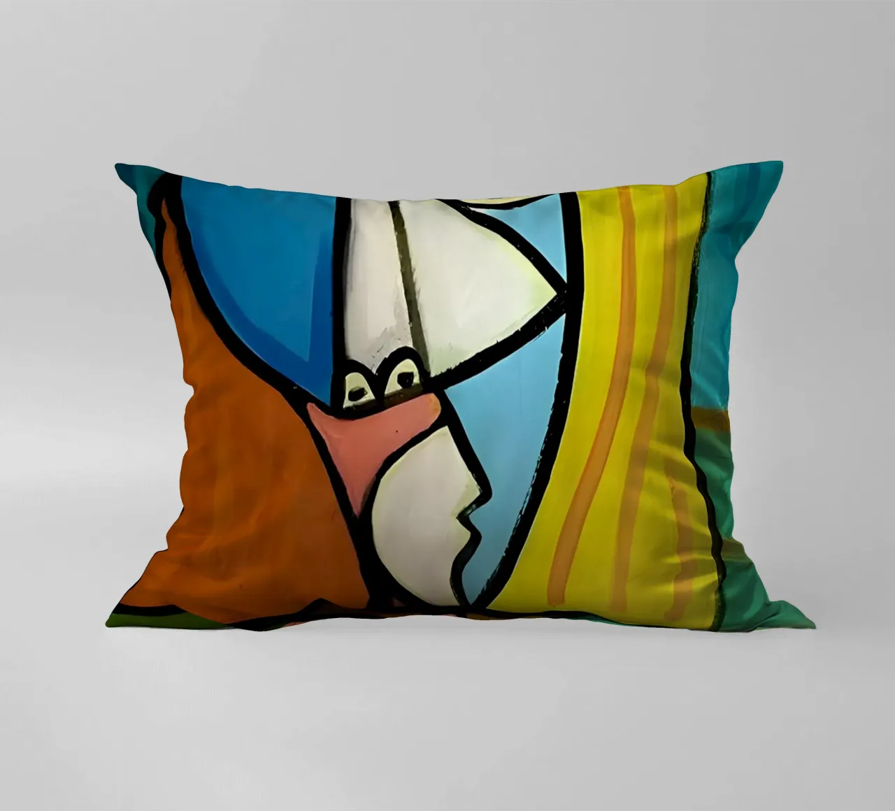 Donna con cappello ispirata a Picasso - Audace ritratto cubista cuscino da homdeco