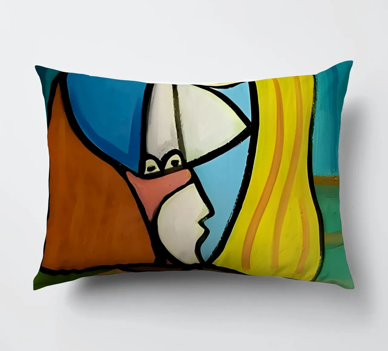 Donna con cappello ispirata a Picasso - Audace ritratto cubista cuscino da homdeco