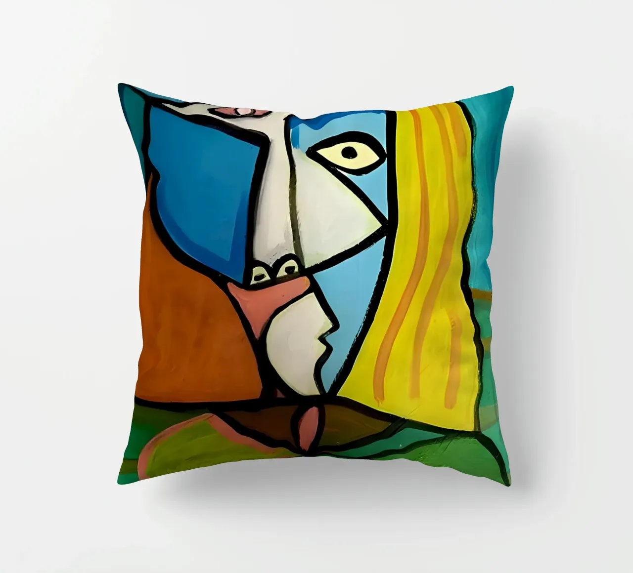 Donna con cappello ispirata a Picasso - Audace ritratto cubista cuscino da homdeco
