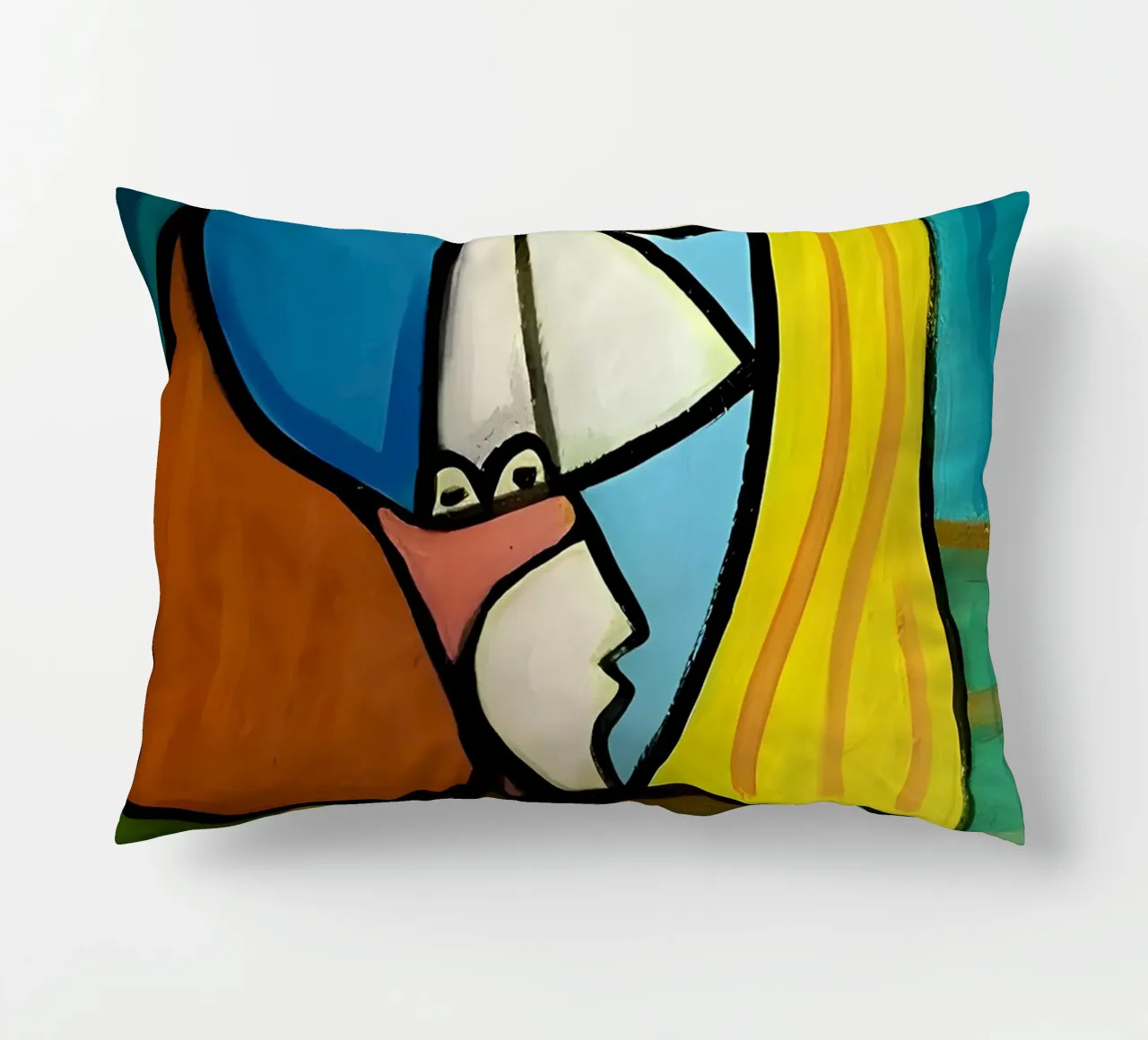 Donna con cappello ispirata a Picasso - Audace ritratto cubista cuscino da homdeco