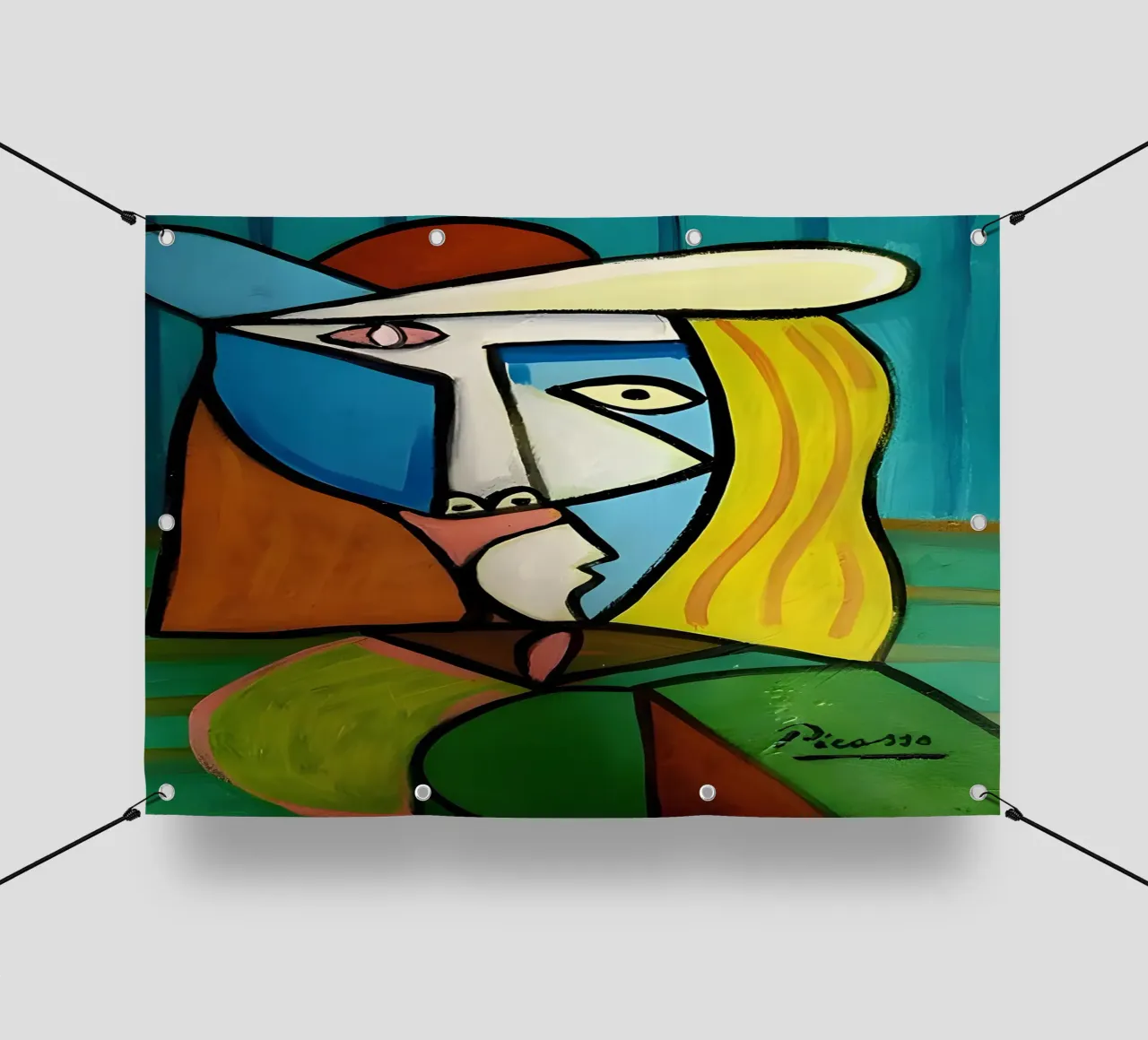 Donna con cappello ispirata a Picasso - Audace ritratto cubista telo in pvc da homdeco