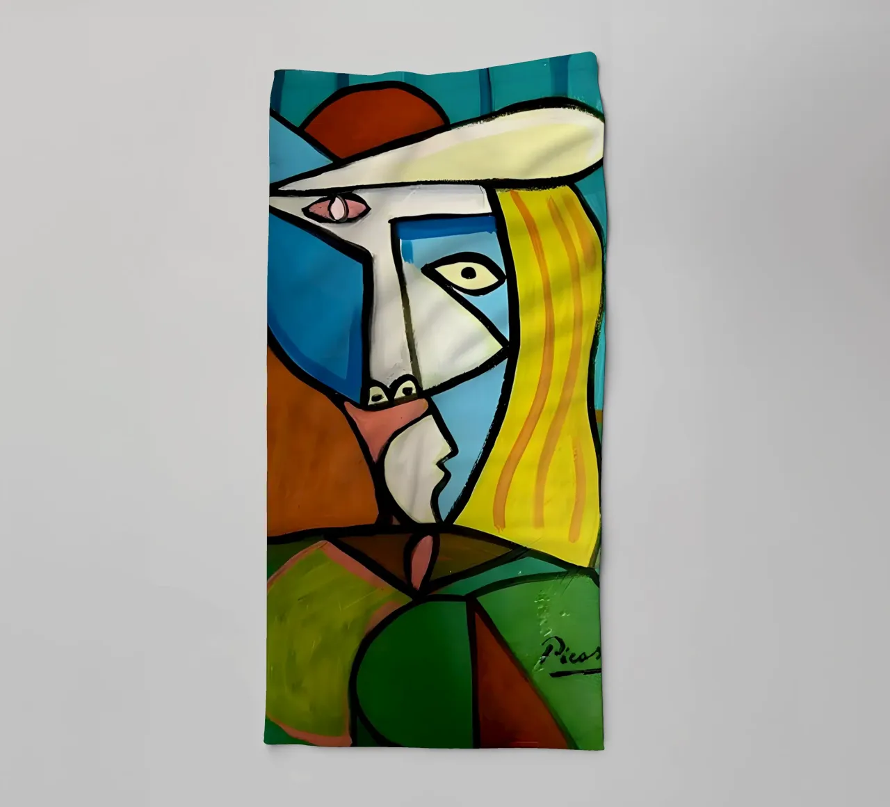 Donna con cappello ispirata a Picasso - Audace ritratto cubista asciugamano da bagno da homdeco