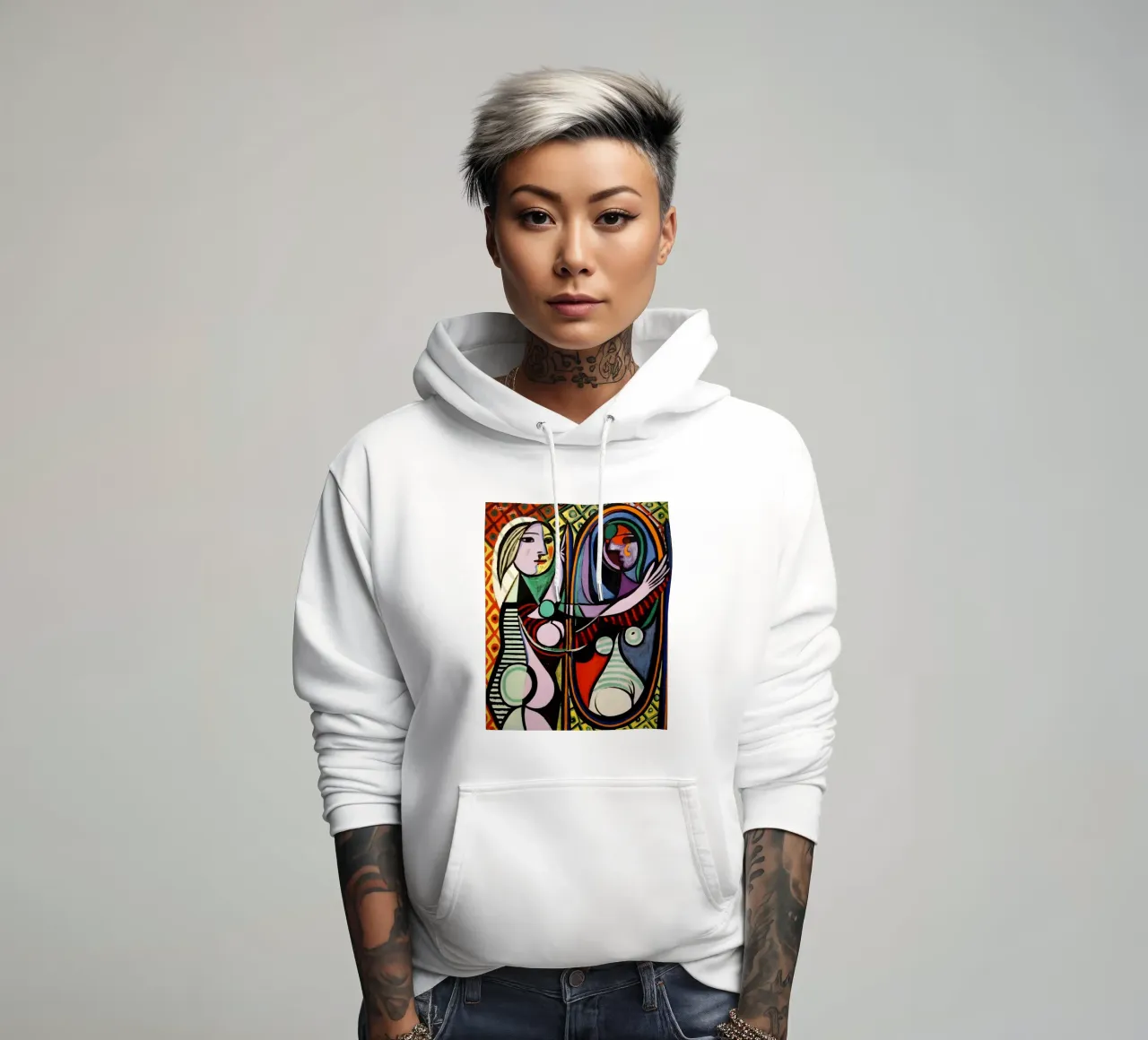 Donna davanti allo specchio - Ritratto cubista ispirato a Picasso felpa con cappuccio da homdeco