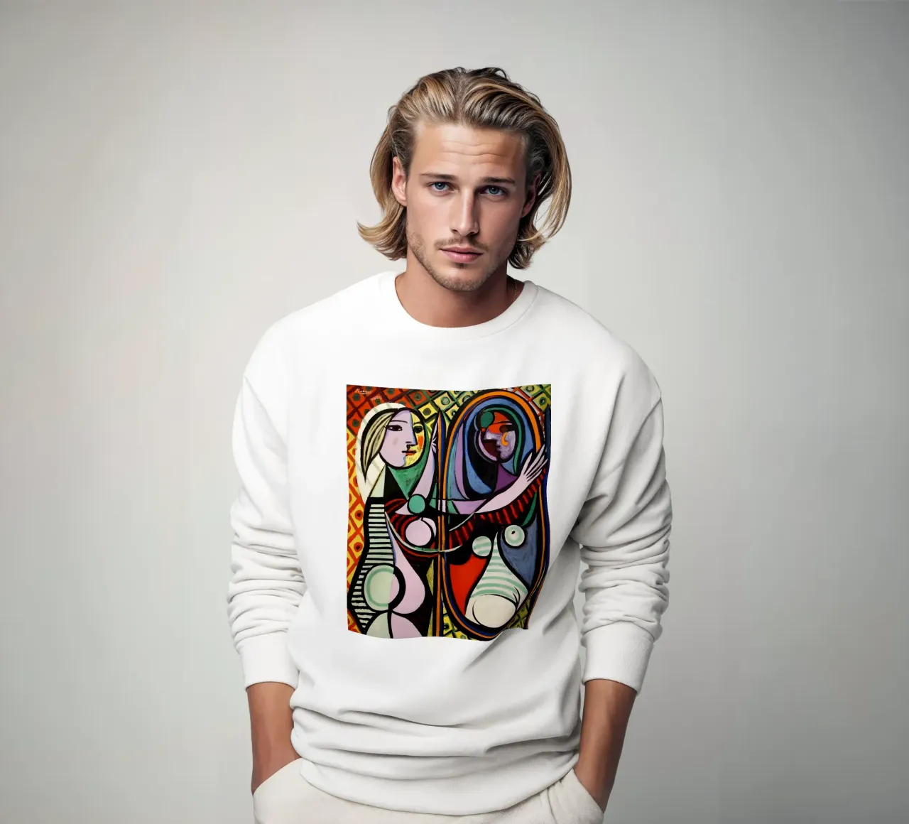 Femme devant le miroir inspirée par Picasso - Portrait cubiste sweat de homdeco