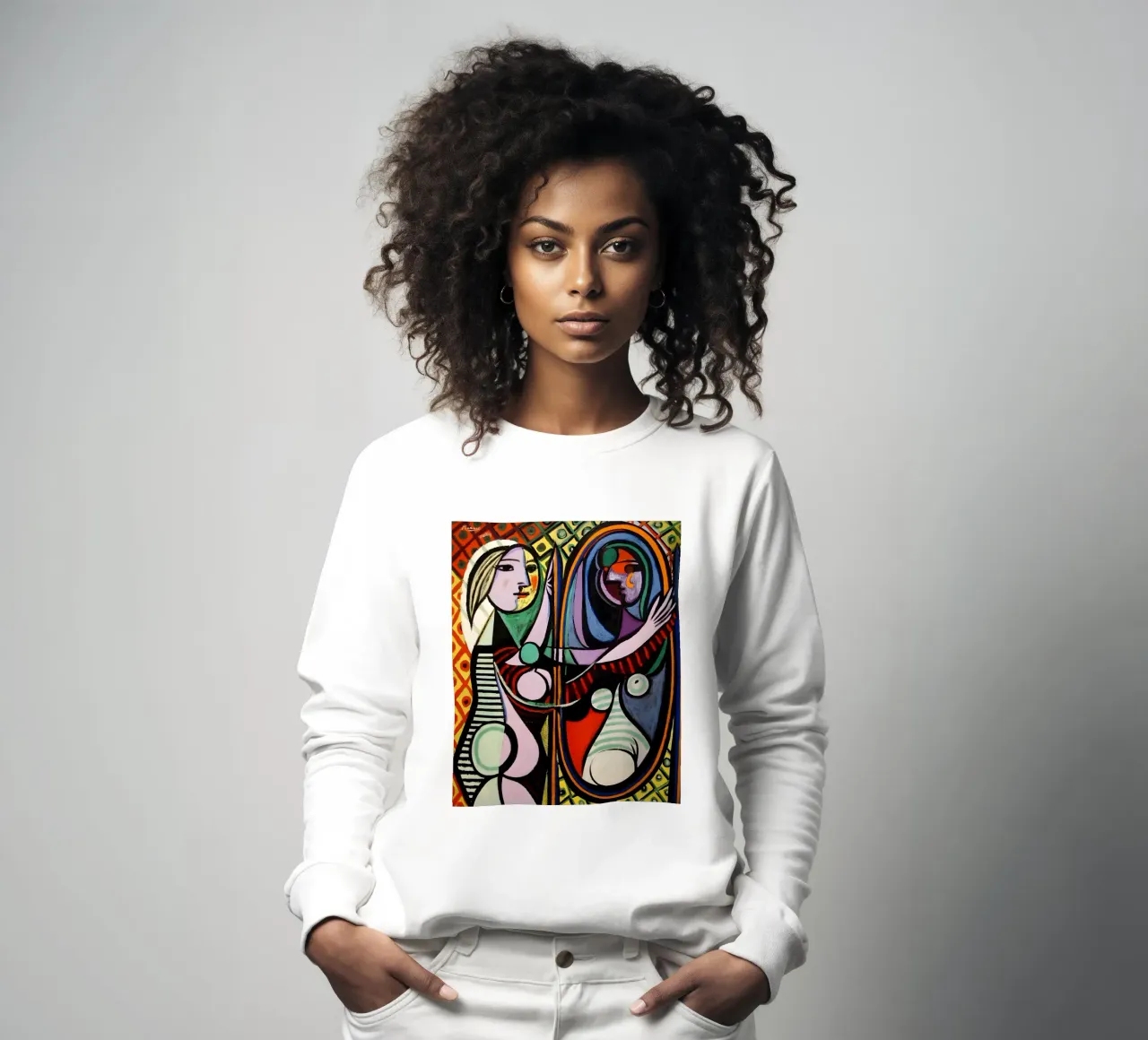 Femme devant le miroir inspirée par Picasso - Portrait cubiste sweat de homdeco