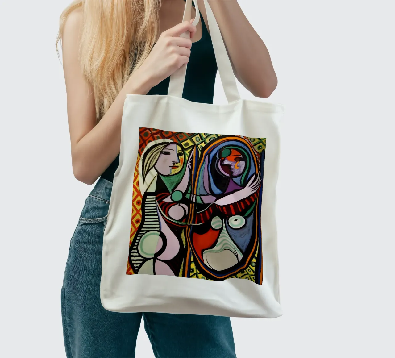 Donna davanti allo specchio - Ritratto cubista ispirato a Picasso borsa in juta da homdeco