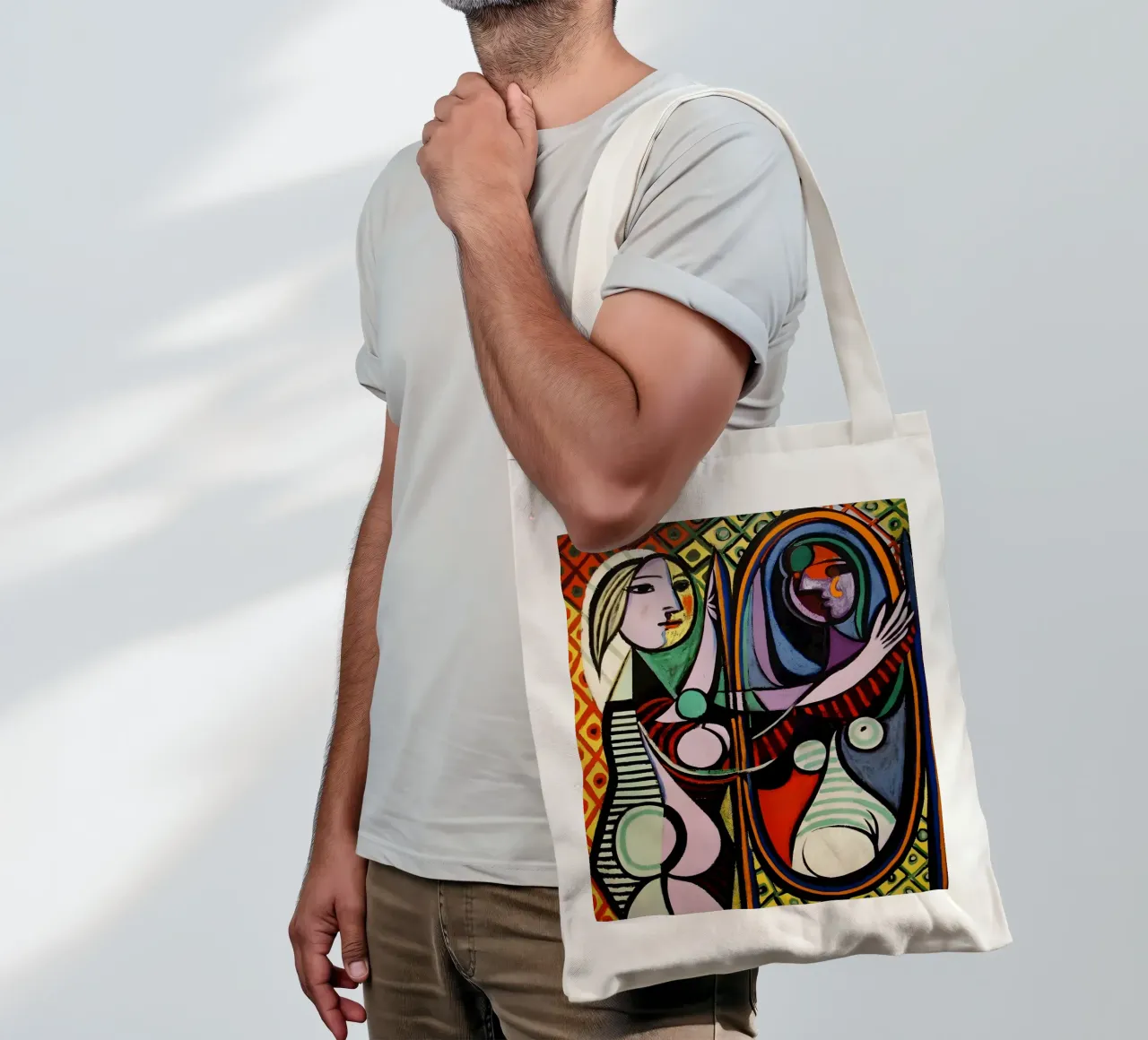 Donna davanti allo specchio - Ritratto cubista ispirato a Picasso borsa in juta da homdeco