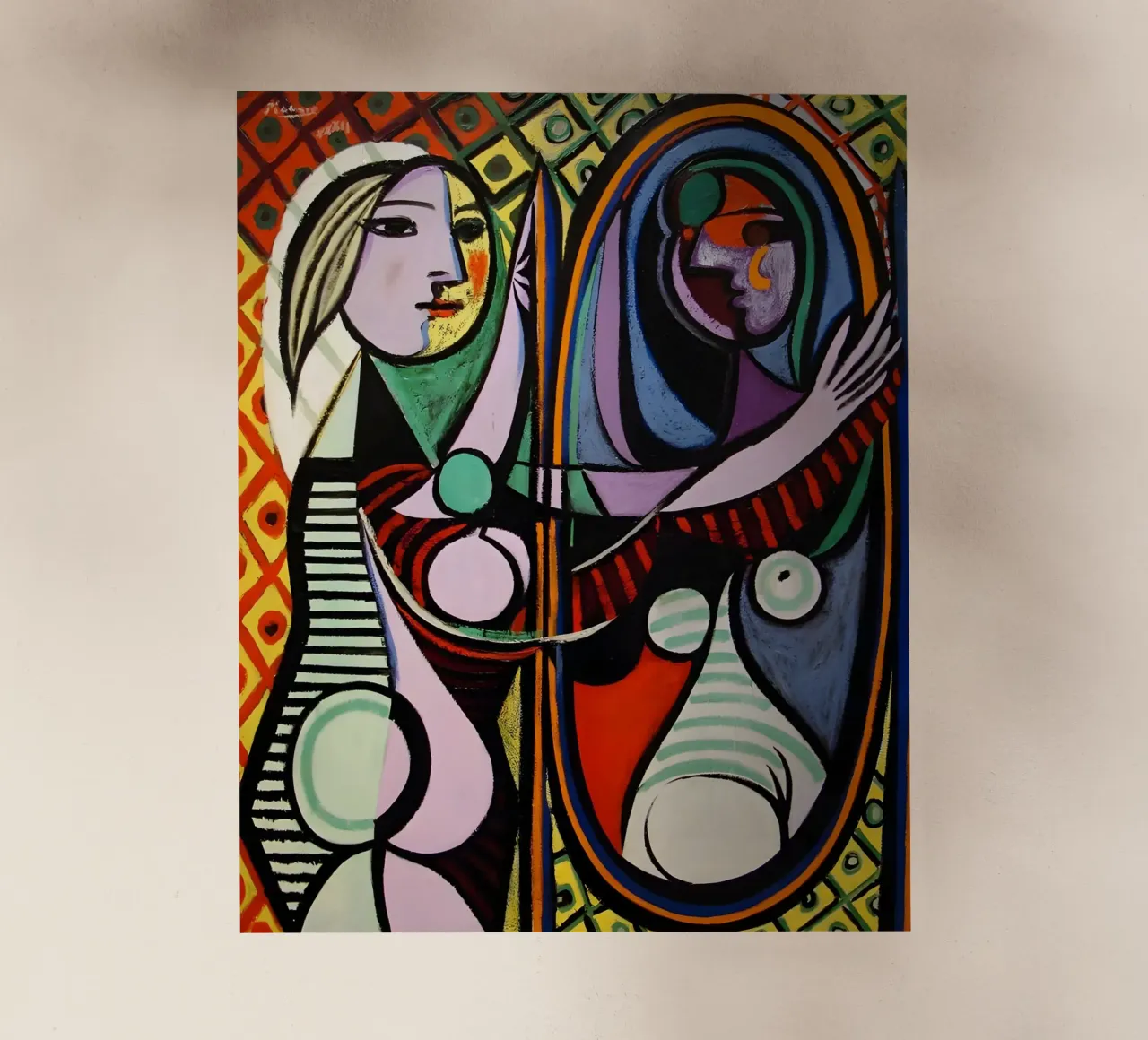 Donna davanti allo specchio - Ritratto cubista ispirato a Picasso pellicola backlit da homdeco