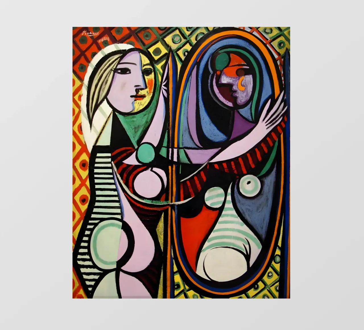 Donna davanti allo specchio - Ritratto cubista ispirato a Picasso pellicola backlit da homdeco