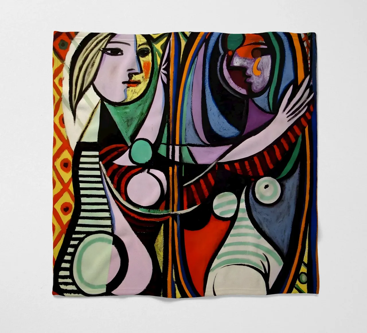 Donna davanti allo specchio - Ritratto cubista ispirato a Picasso coperta in pile da homdeco