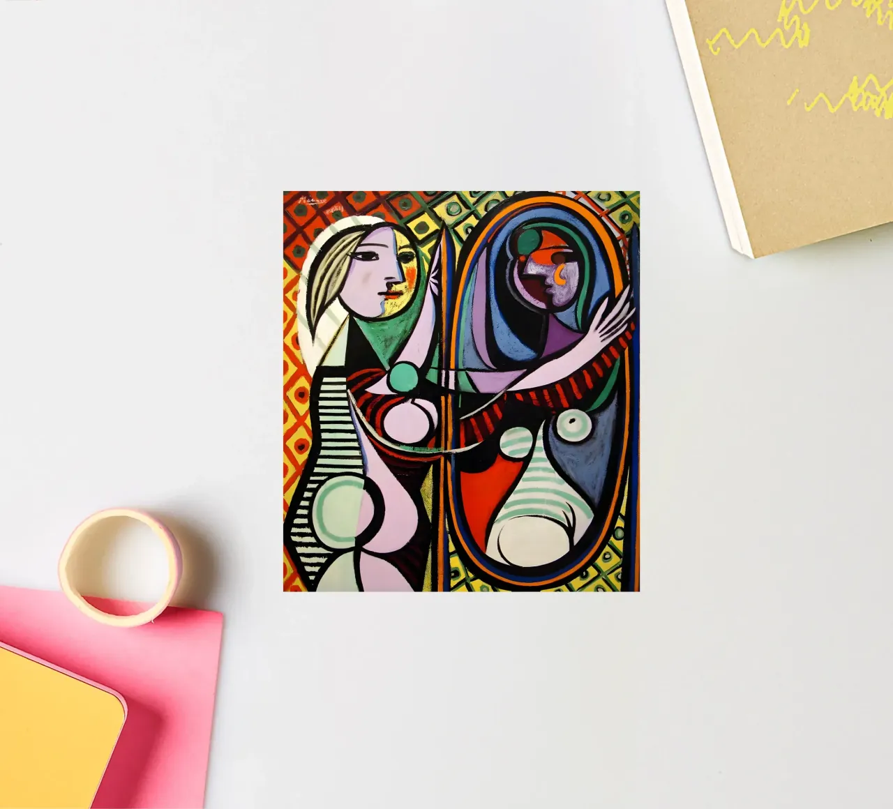 Femme devant le miroir inspirée par Picasso - Portrait cubiste autocollant de homdeco