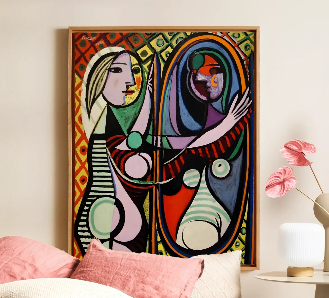 Picasso Inspired Woman Before Mirror - Cubist Portrait canvas by homdeco