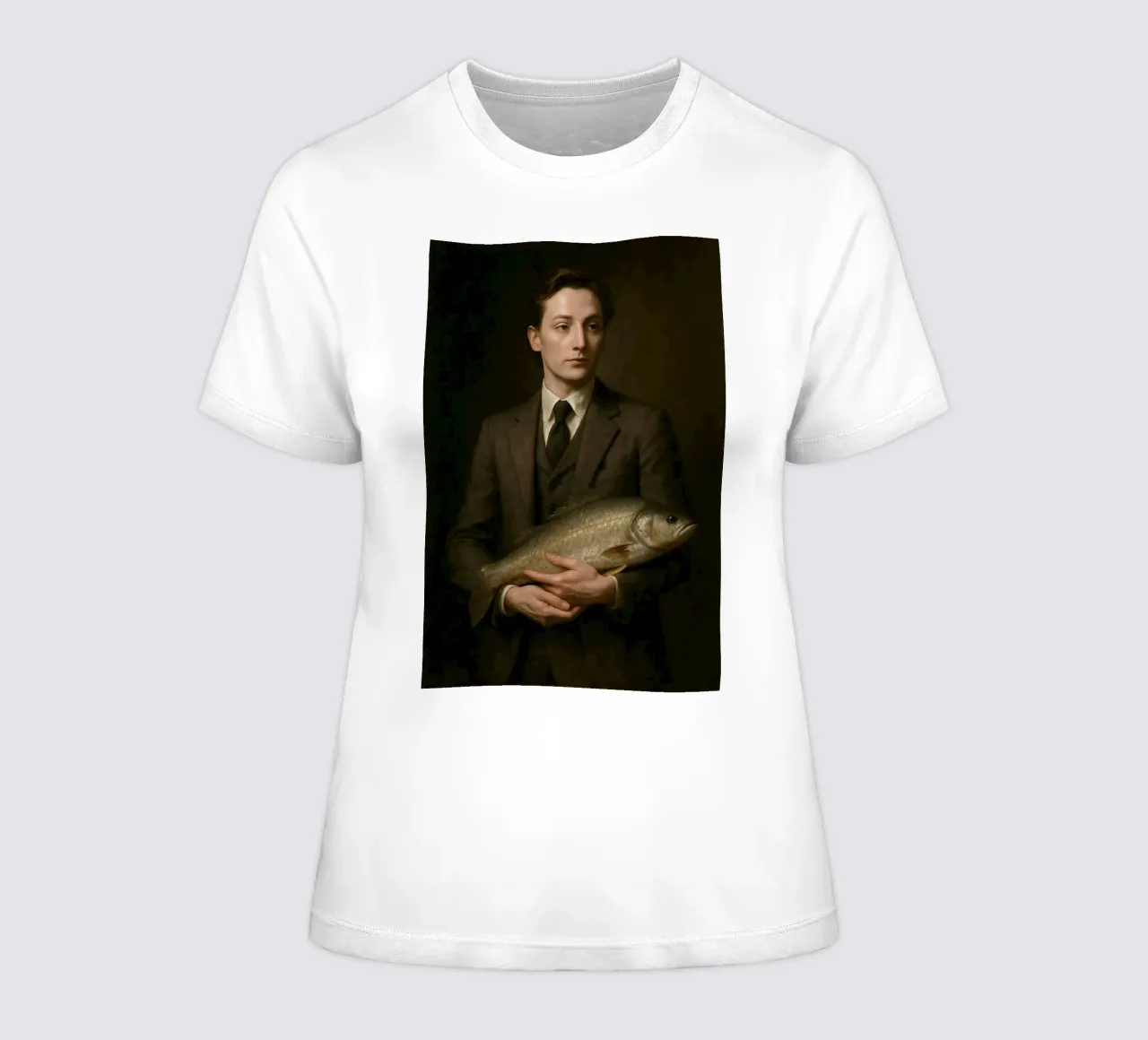 Old masterly. And yet with fish. women's fitted t-shirt by KUNSTstück