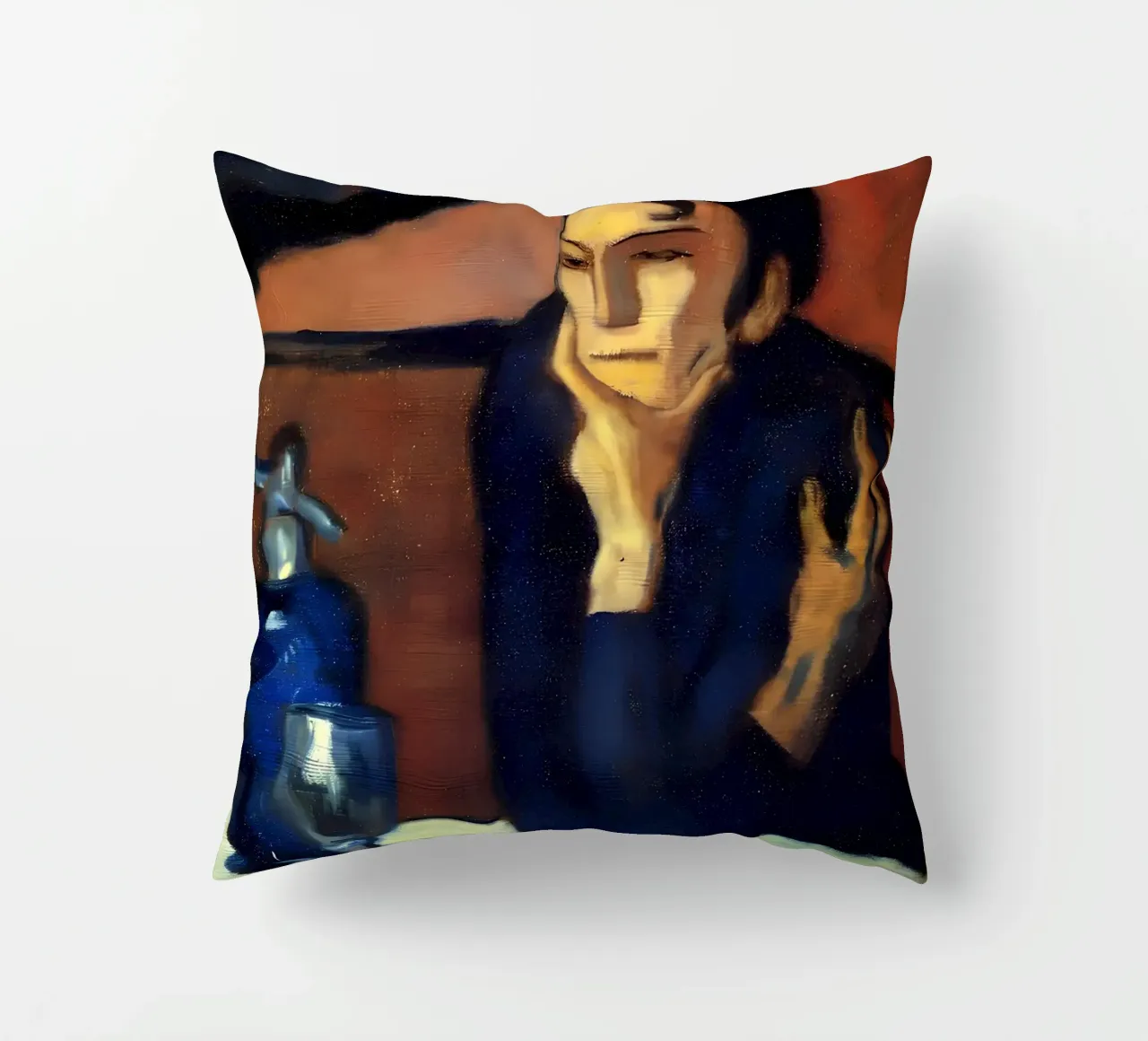 Picasso Inspired Absinthe Drinker - Melancholy Blue Period A decorative cushion by homdeco