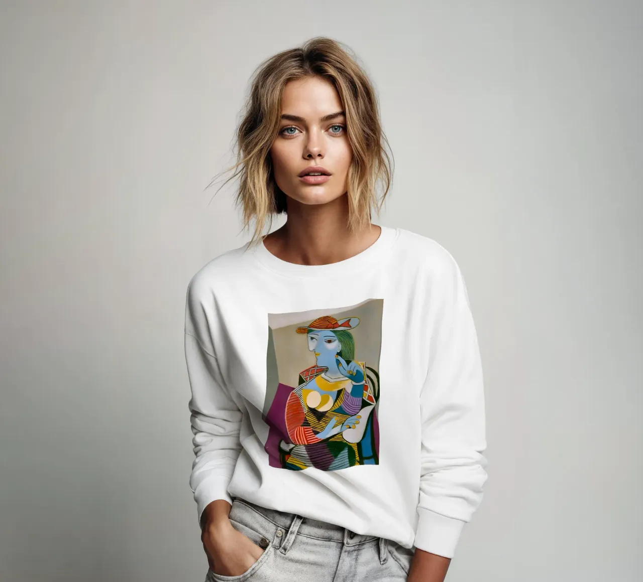 Donna con cappello ispirata a Picasso - Cubista multiprospettico felpa da homdeco