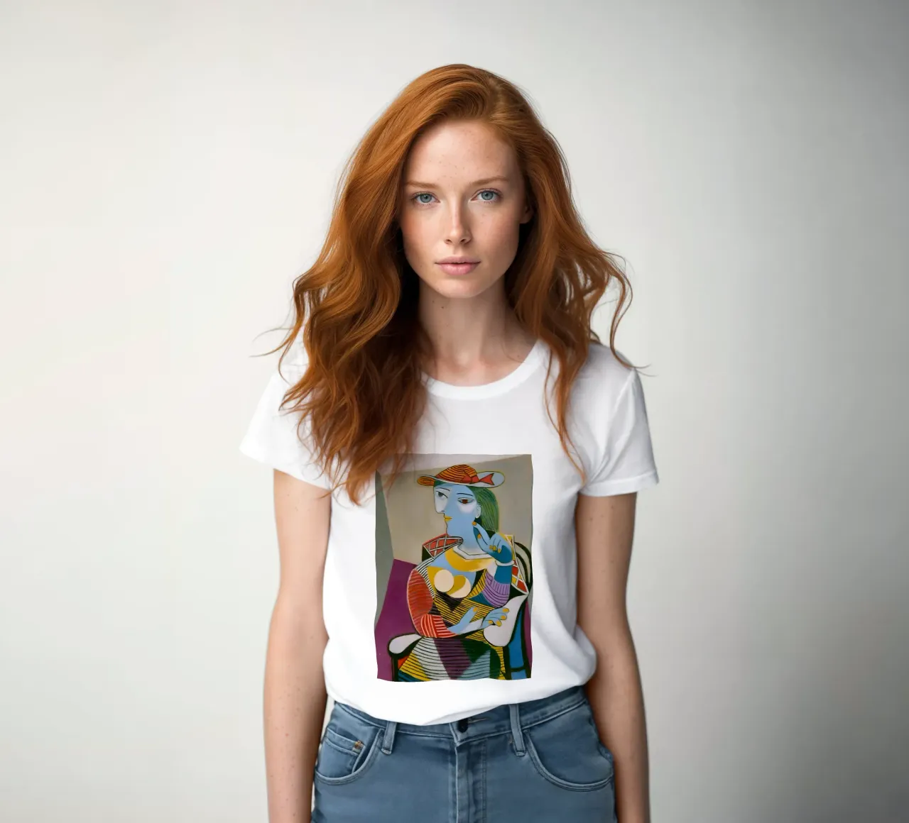 Donna con cappello ispirata a Picasso - Cubista multiprospettico t-shirt da donna da homdeco