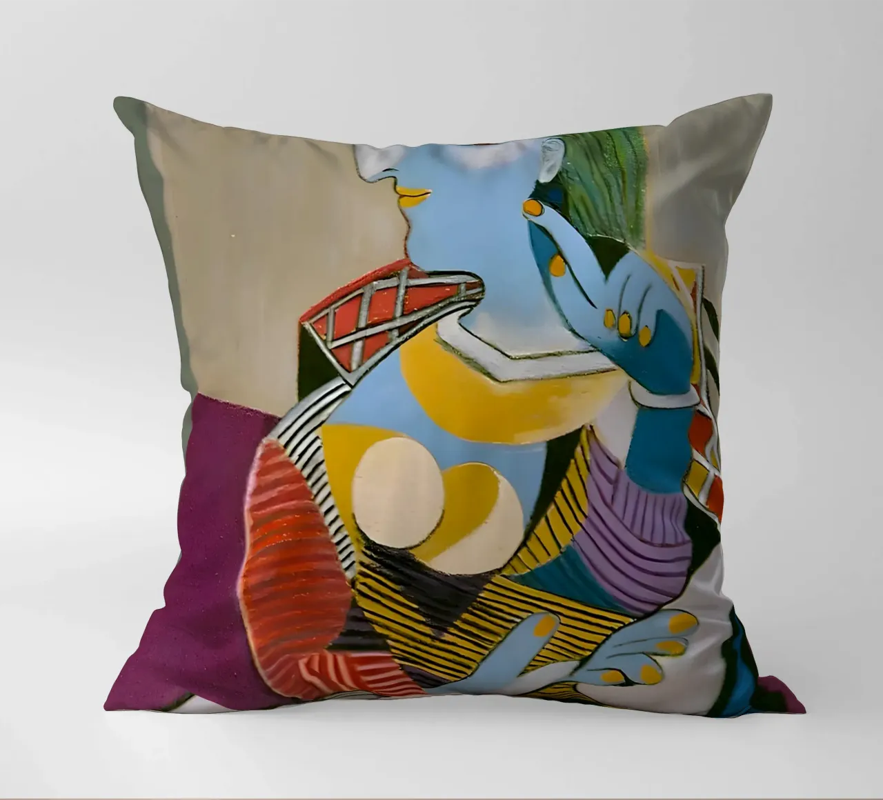 Donna con cappello ispirata a Picasso - Cubista multiprospettico cuscino da homdeco