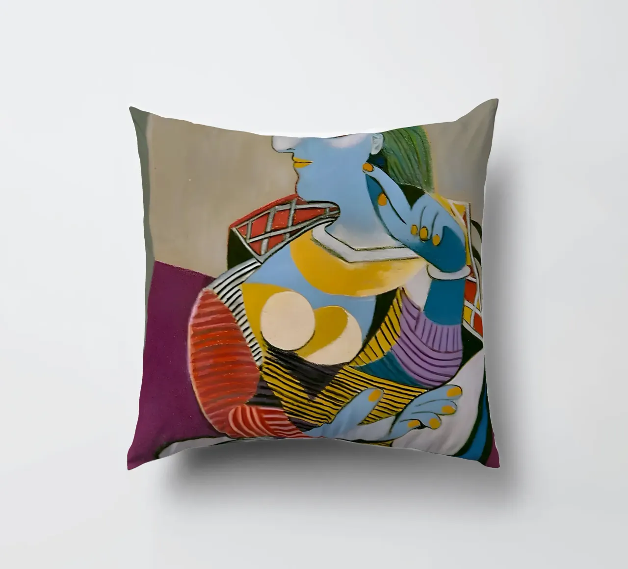 Donna con cappello ispirata a Picasso - Cubista multiprospettico cuscino da homdeco