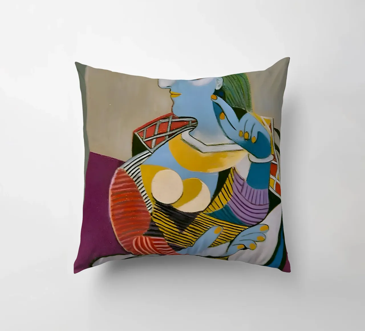 Donna con cappello ispirata a Picasso - Cubista multiprospettico cuscino da homdeco