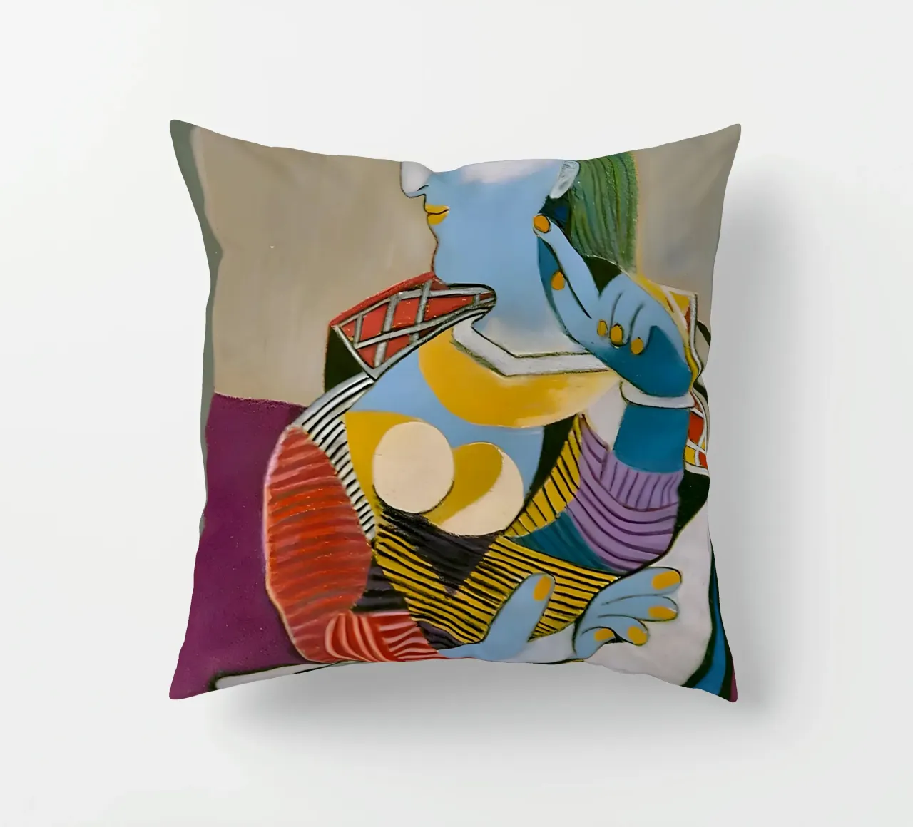Donna con cappello ispirata a Picasso - Cubista multiprospettico cuscino da homdeco