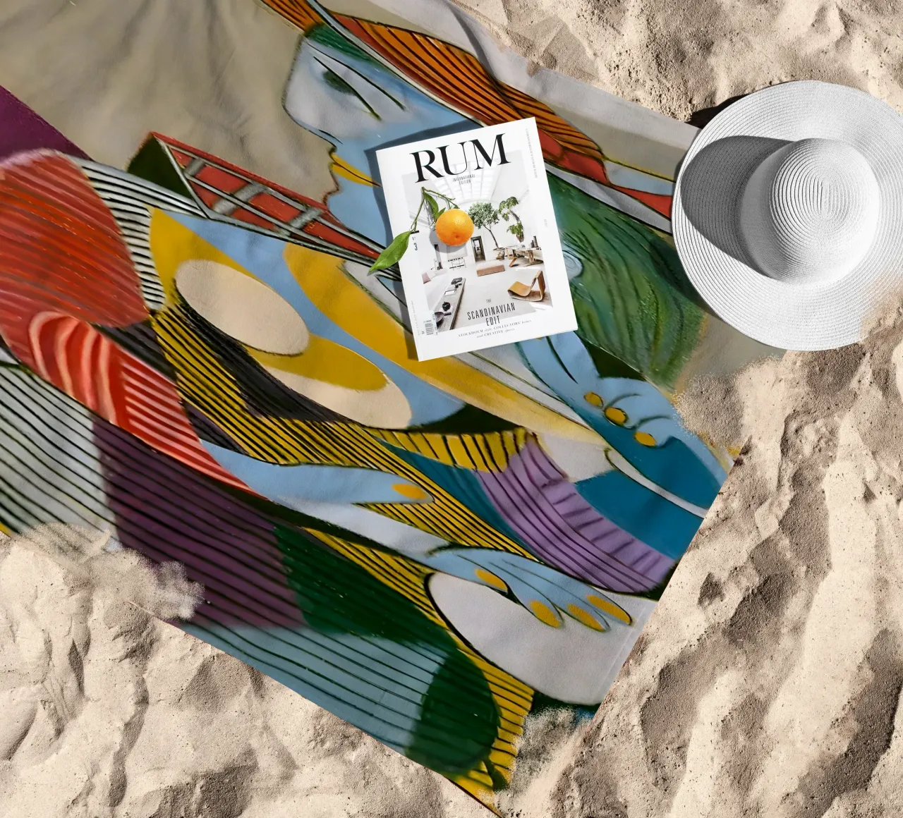 Donna con cappello ispirata a Picasso - Cubista multiprospettico telo mare da homdeco