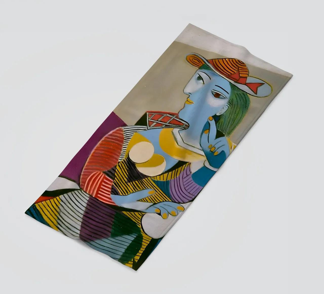 Donna con cappello ispirata a Picasso - Cubista multiprospettico telo mare da homdeco