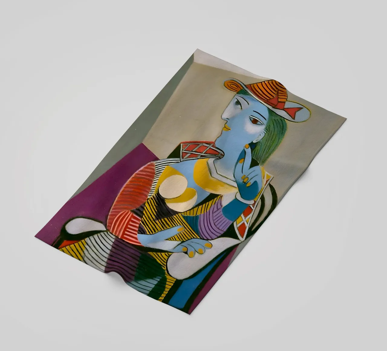 Donna con cappello ispirata a Picasso - Cubista multiprospettico telo mare da homdeco