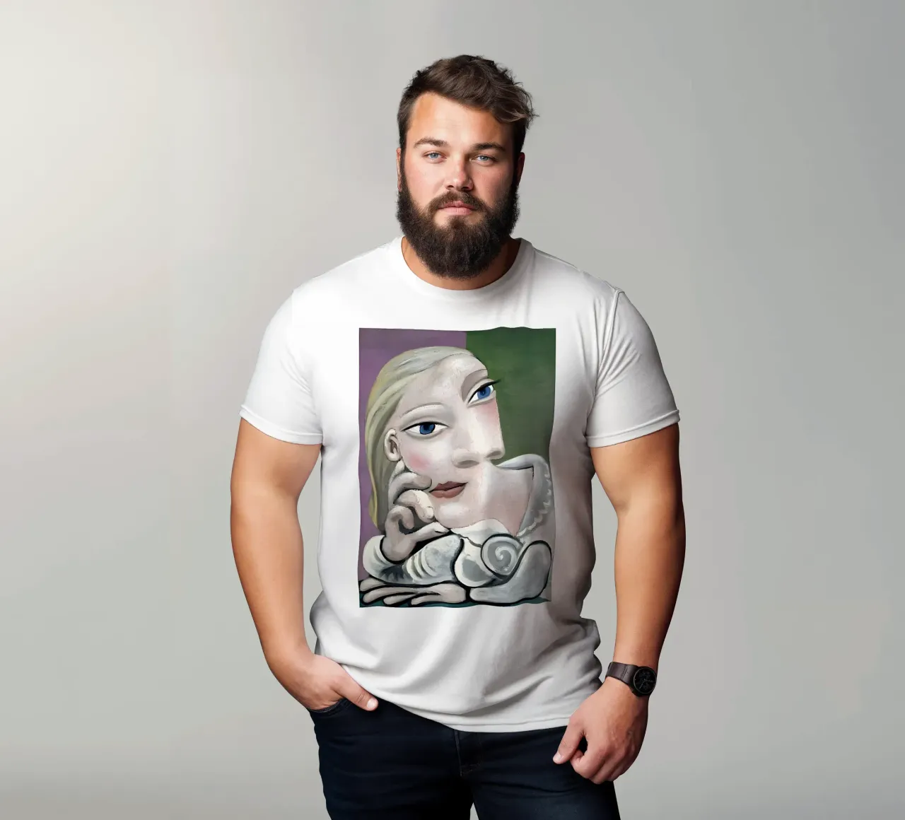 Donna ispirata a Picasso - Ritratto cubista riflessivo t-shirt da homdeco