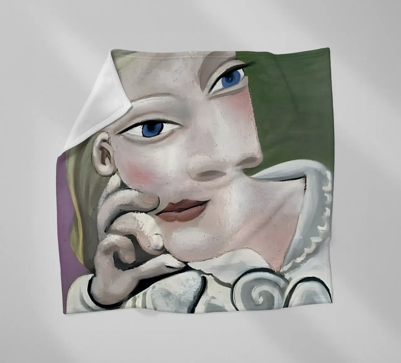 Donna ispirata a Picasso - Ritratto cubista riflessivo coperta in pile da homdeco