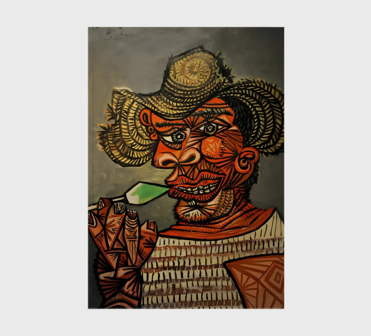 Picasso Inspired Man with Straw Hat - Expressive Cubist Port notebook by homdeco