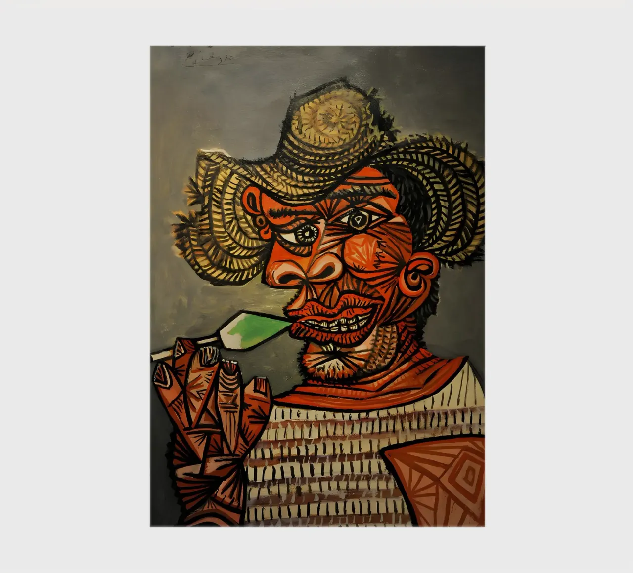 Picasso Inspired Man with Straw Hat - Expressive Cubist Port notebook by homdeco
