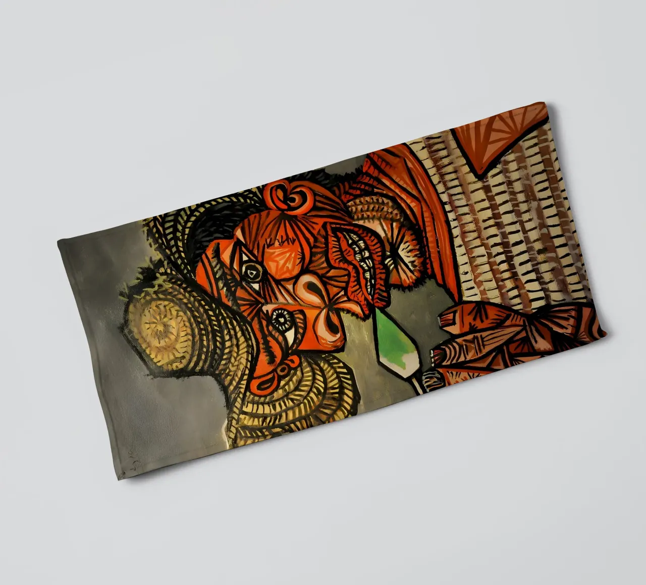 Picasso Inspired Man with Straw Hat - Expressive Cubist Port towel by homdeco